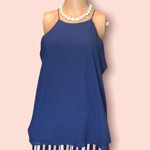 PAPER CRANE Royal Blue Tiered Tank Top Size Small